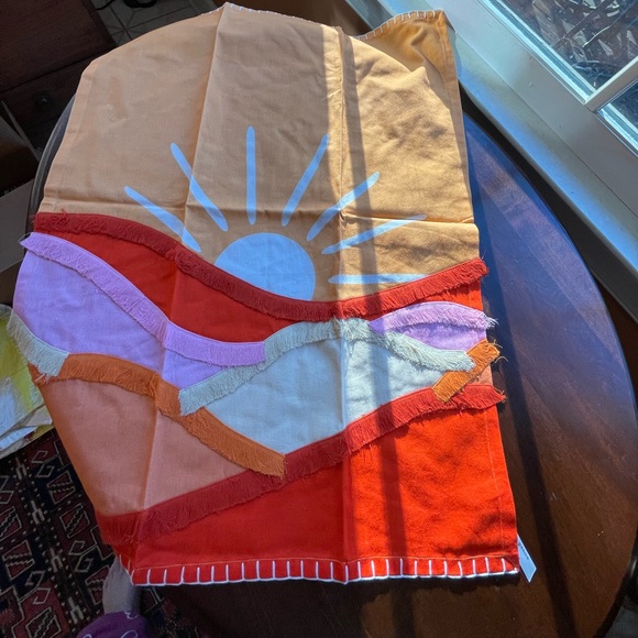 NEW Anthropologie Sunscape Dish Kitchen Towel Sun, Cotton, Embroidered + Fringe - Picture 10 of 10